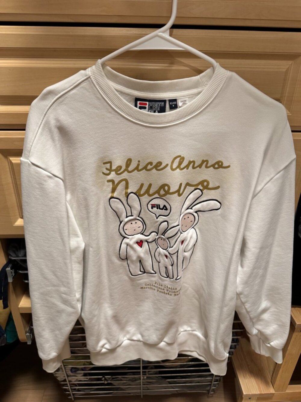 Fila White Line "Felice Anno Nuovo" Bunny Print Sweatshirt — Size S